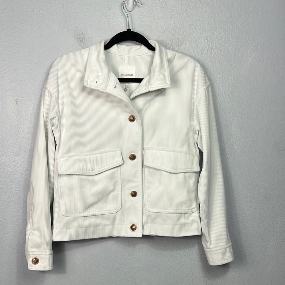 Avec Les Filles White Corduroy Button Front Crop Jacket XS